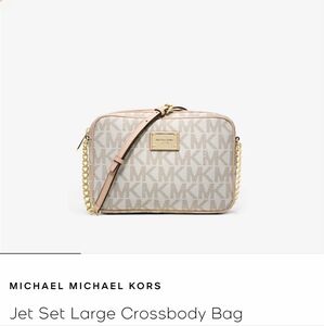 Michael Kors Jet Set Large East West Vanilla Coated PVC Leather Crossbody Purse